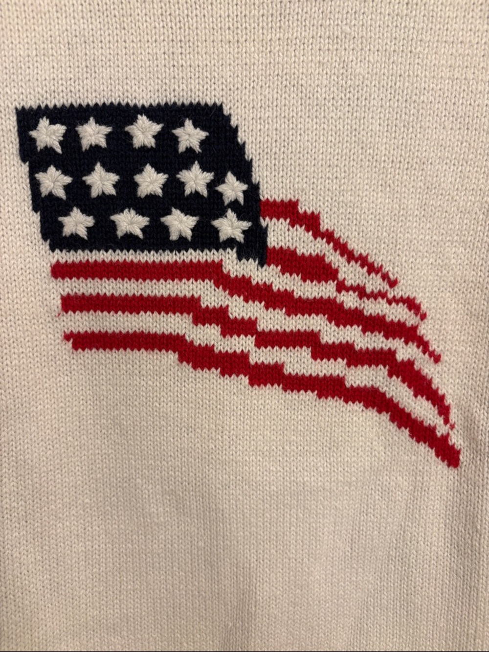 Celebrate 4th of July! White Sleeveless Sweater with Navy Trim & Red Flag Motif - Picture 2 of 5